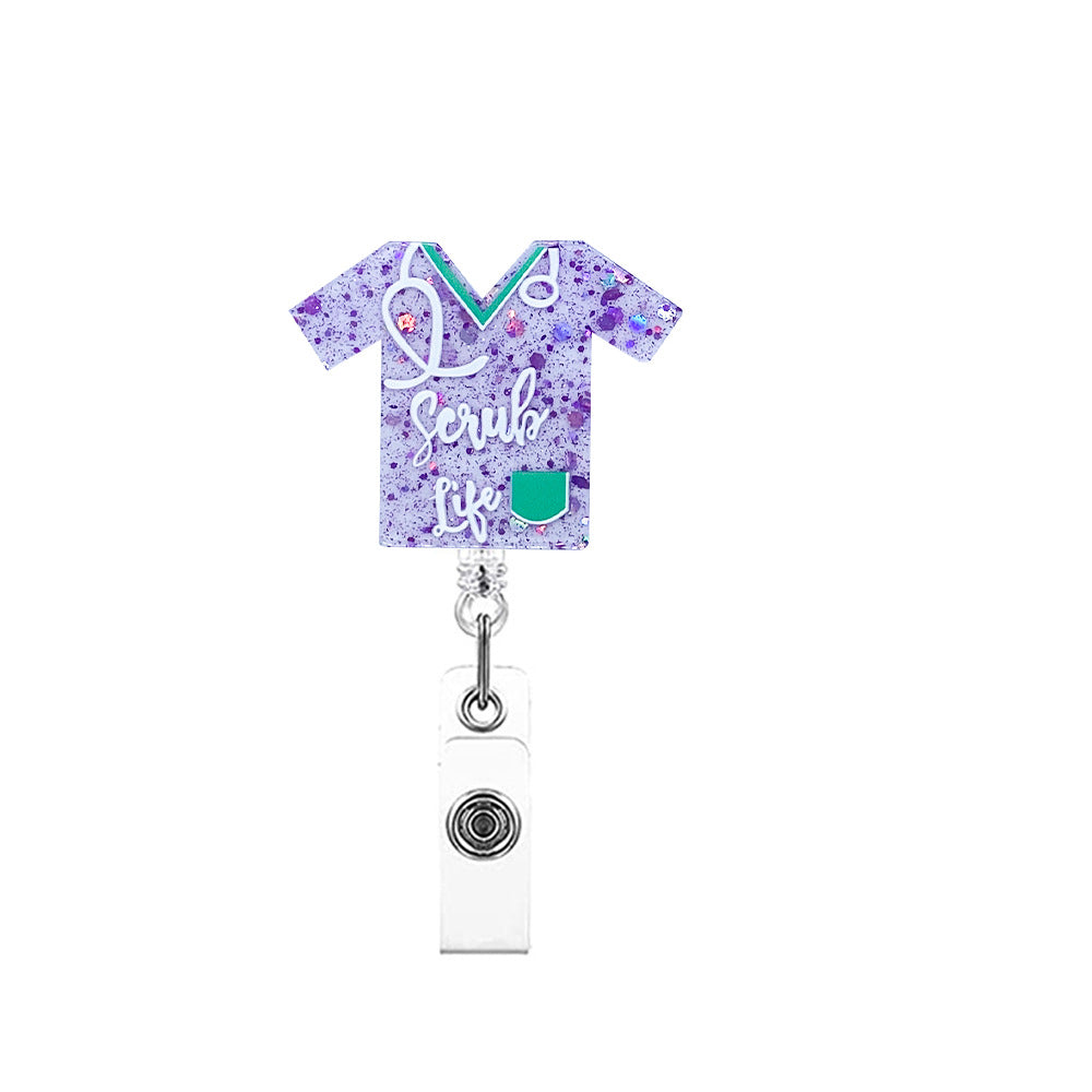 Wholesale Badge Reel Acrylic Glitter Easy Pull Buckle Medical Retractable Keychain